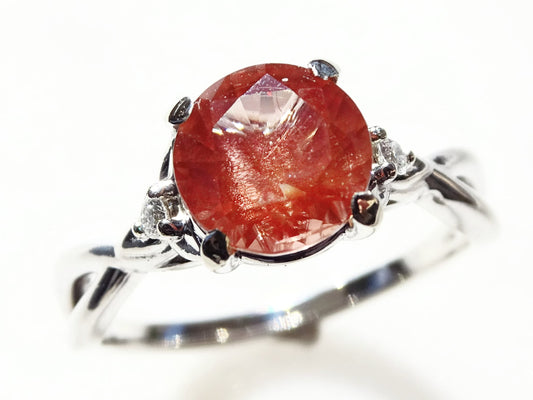 14k white gold engagement ring with 1.76 carat genuine Oregon sunstone and two small diamonds