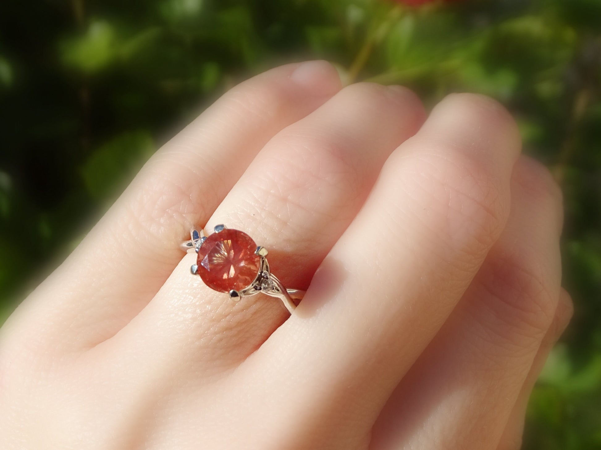 Oregon sunstone ring white gold engagement ring, diamond sunstone ring, schiller sunstone jewelry anniversary gift for her three stone ring - CrazyAss Jewelry Designs