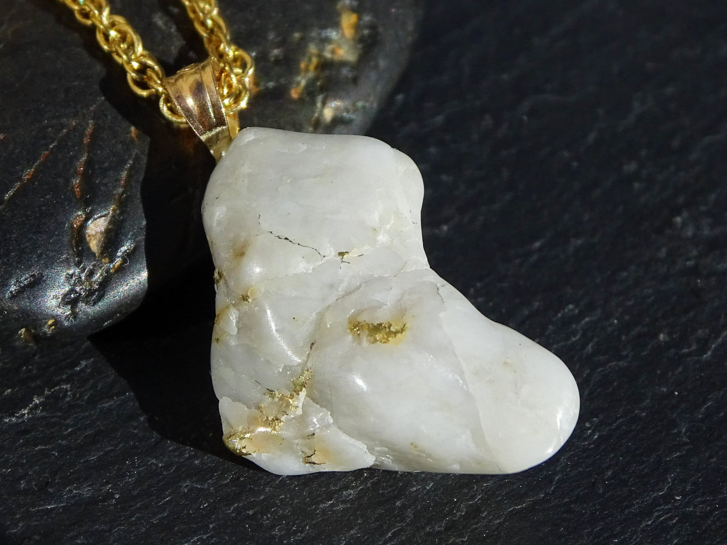 California gold natural gold in quartz nugget pendant on gold filled chain
