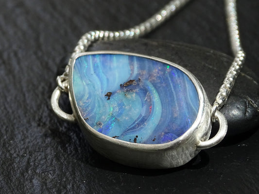 blue boulder opal adjustable silver bracelet - CrazyAss Jewelry Designs