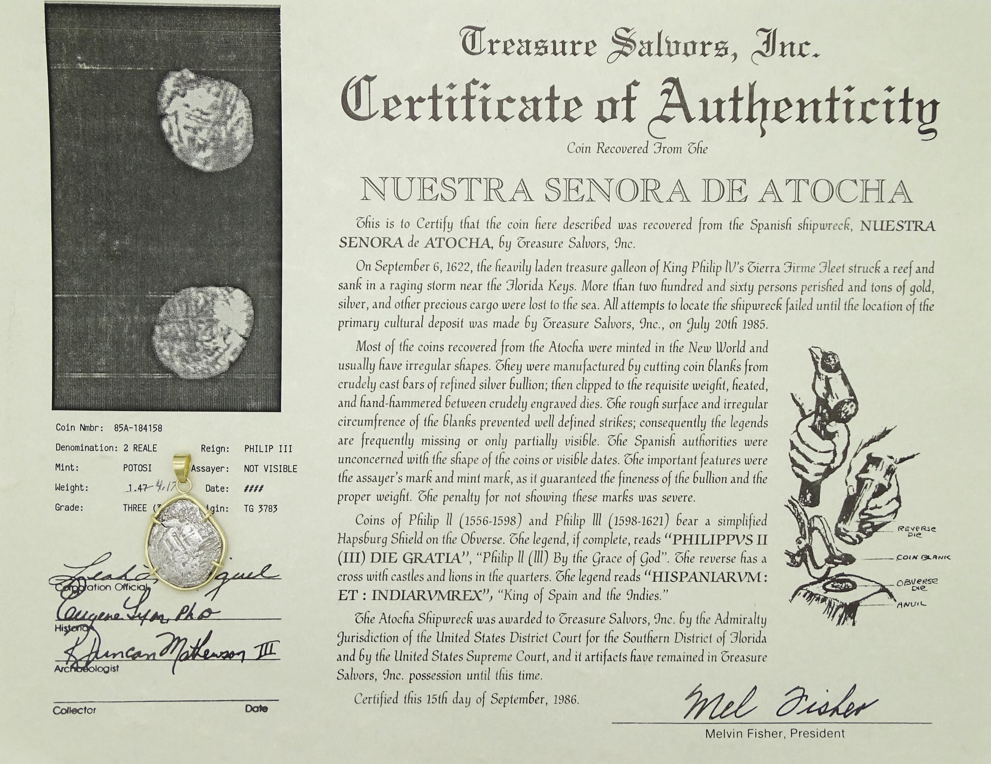 2 Reales Atocha shipwreck coin pendant