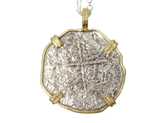 genuine Atocha shipwreck silver coin in 18k gold setting - CrazyAss Jewelry Designs