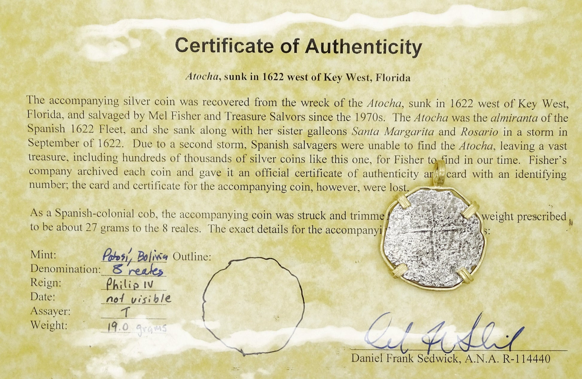 genuine Atocha shipwreck silver coin in 18k gold setting - CrazyAss Jewelry Designs