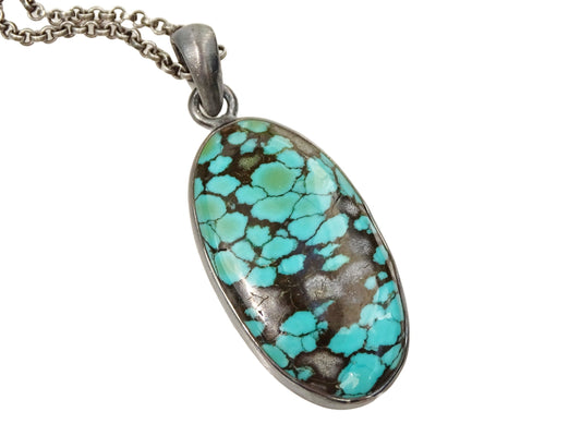 minimalist turquoise necklace with natural Hubei turquoise pendant set in black sterling silver chain