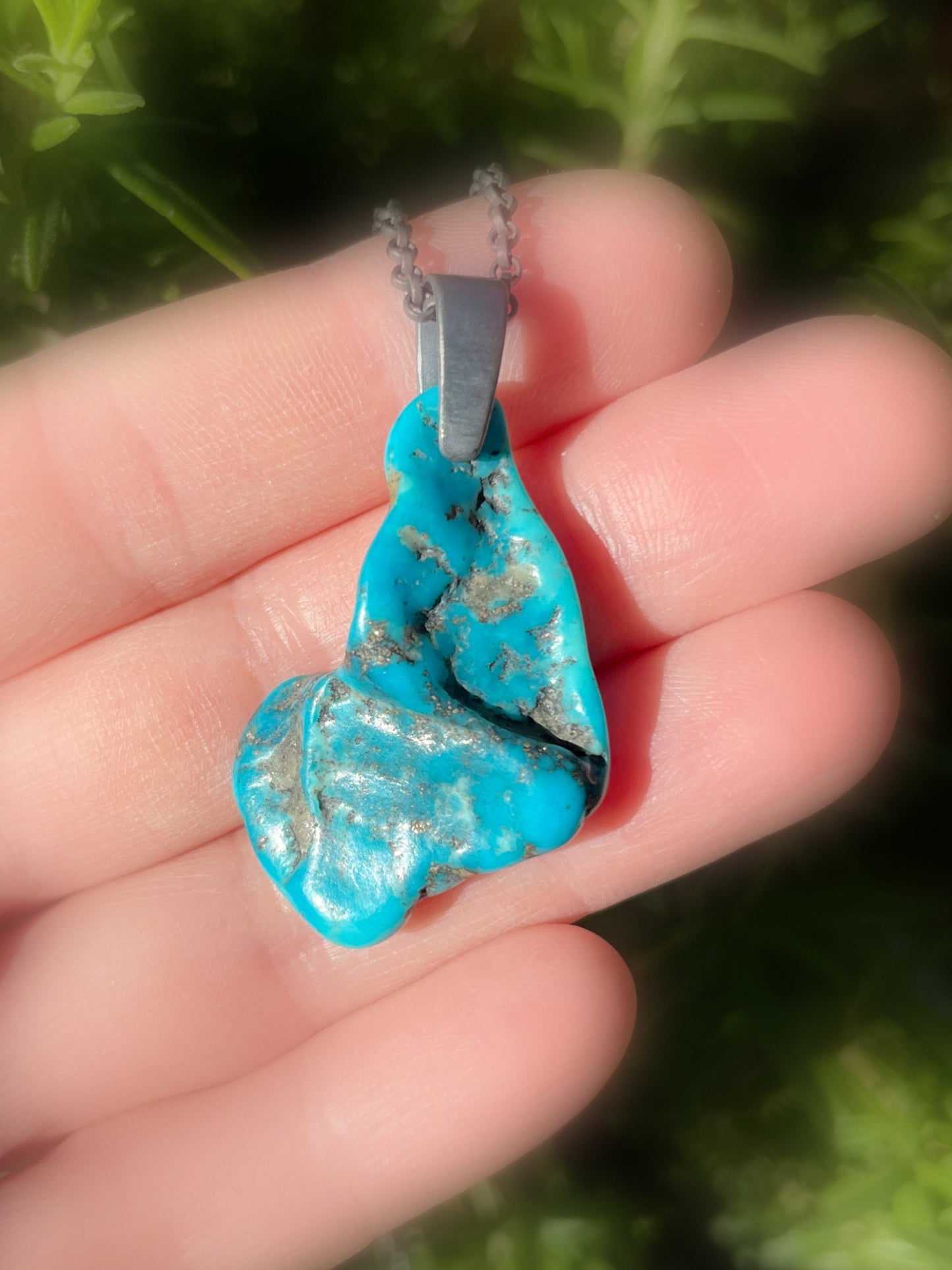 real Bisbee turquoise nugget pendant, rare turquoise pyrite pendant black silver, raw turquoise men's necklace, unique gift for him - CrazyAss Jewelry Designs