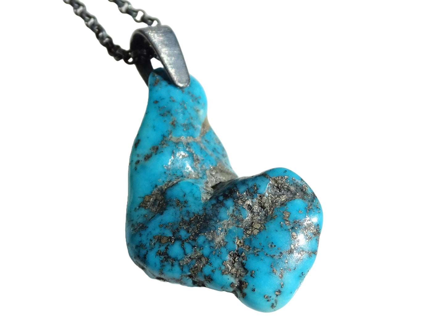 real Bisbee turquoise nugget pendant, rare turquoise pyrite pendant black silver, raw turquoise men's necklace, unique gift for him - CrazyAss Jewelry Designs