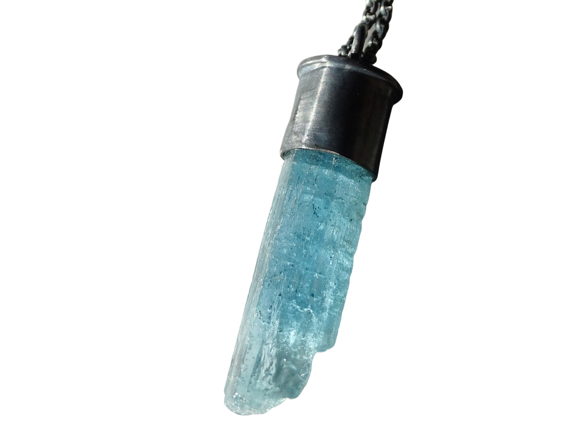 earth mined aquamarine pendant in black silver