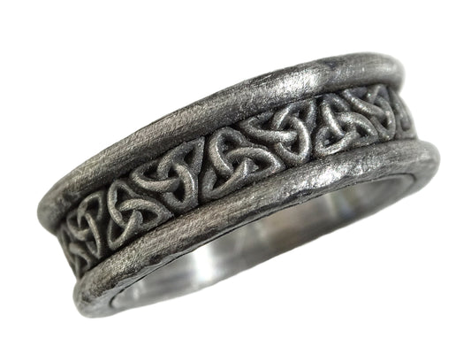 unique rustic black sterling silver men's ring with Celtic knot design
