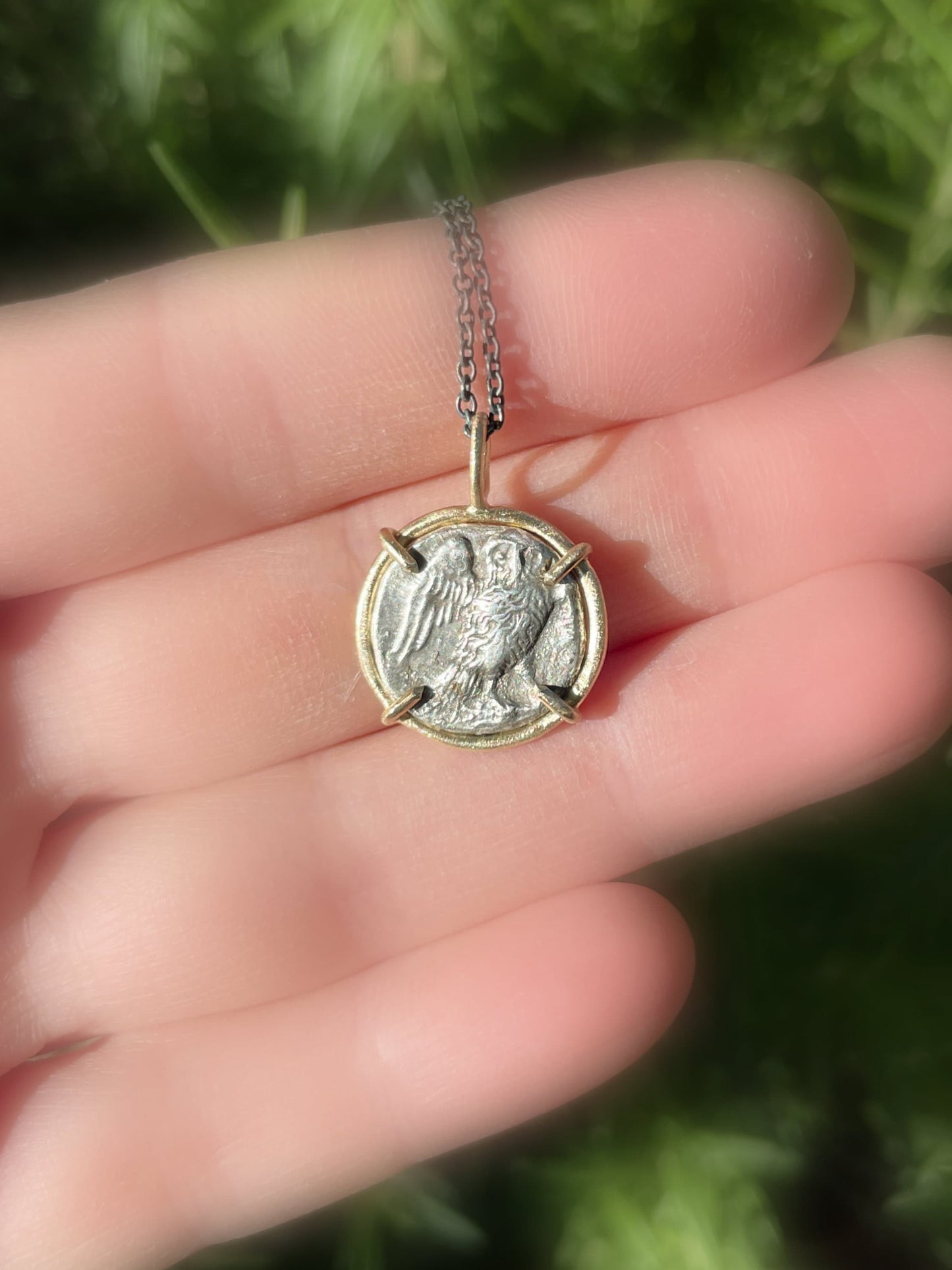 silver owl of athena drachm coin pendant