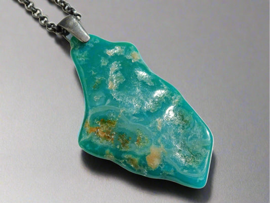 blue green turquoise pendant with natural brown matrix on black sterling silver chain
