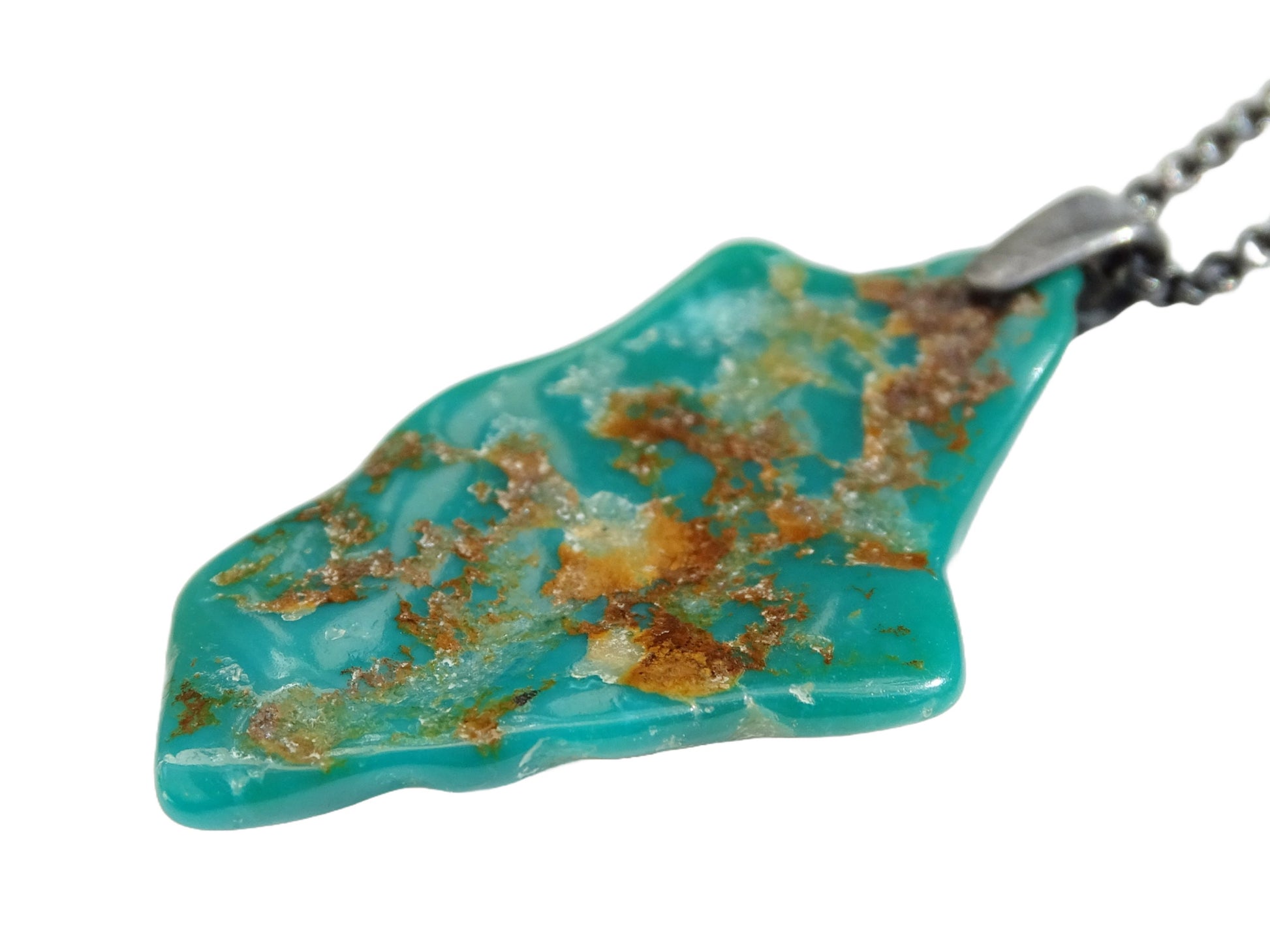 raw turquoise pendant silver, mens turquoise necklace, turquoise nugget pendant, big mens pendant, anniversary gift for him Fathers Day gift - CrazyAss Jewelry Designs