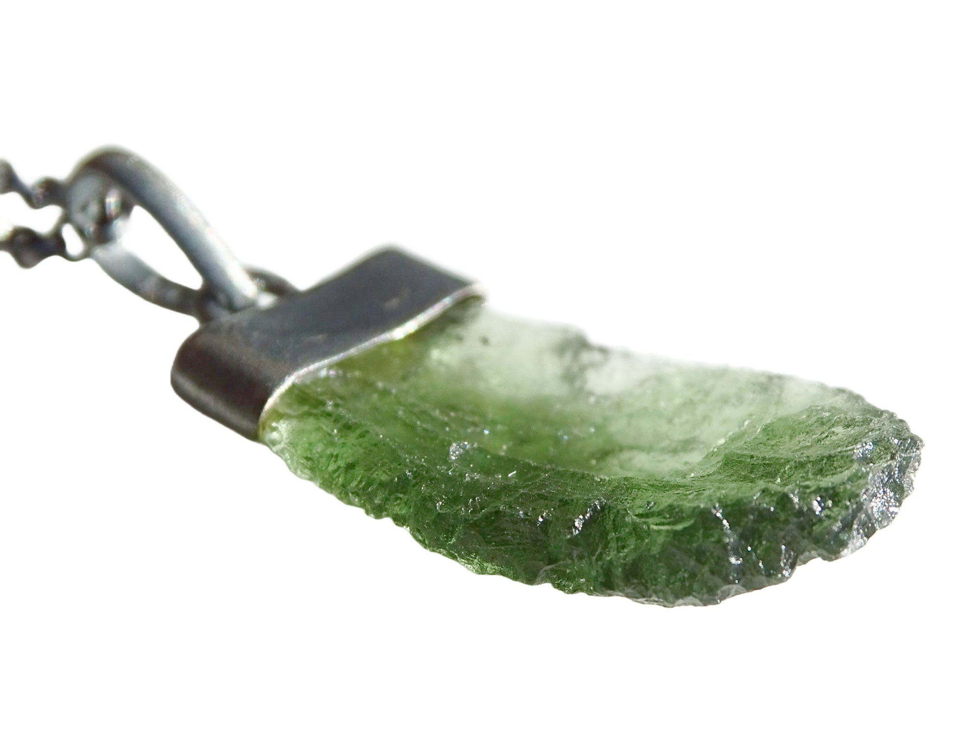 raw moldavite necklace, Czech Republic moldavite