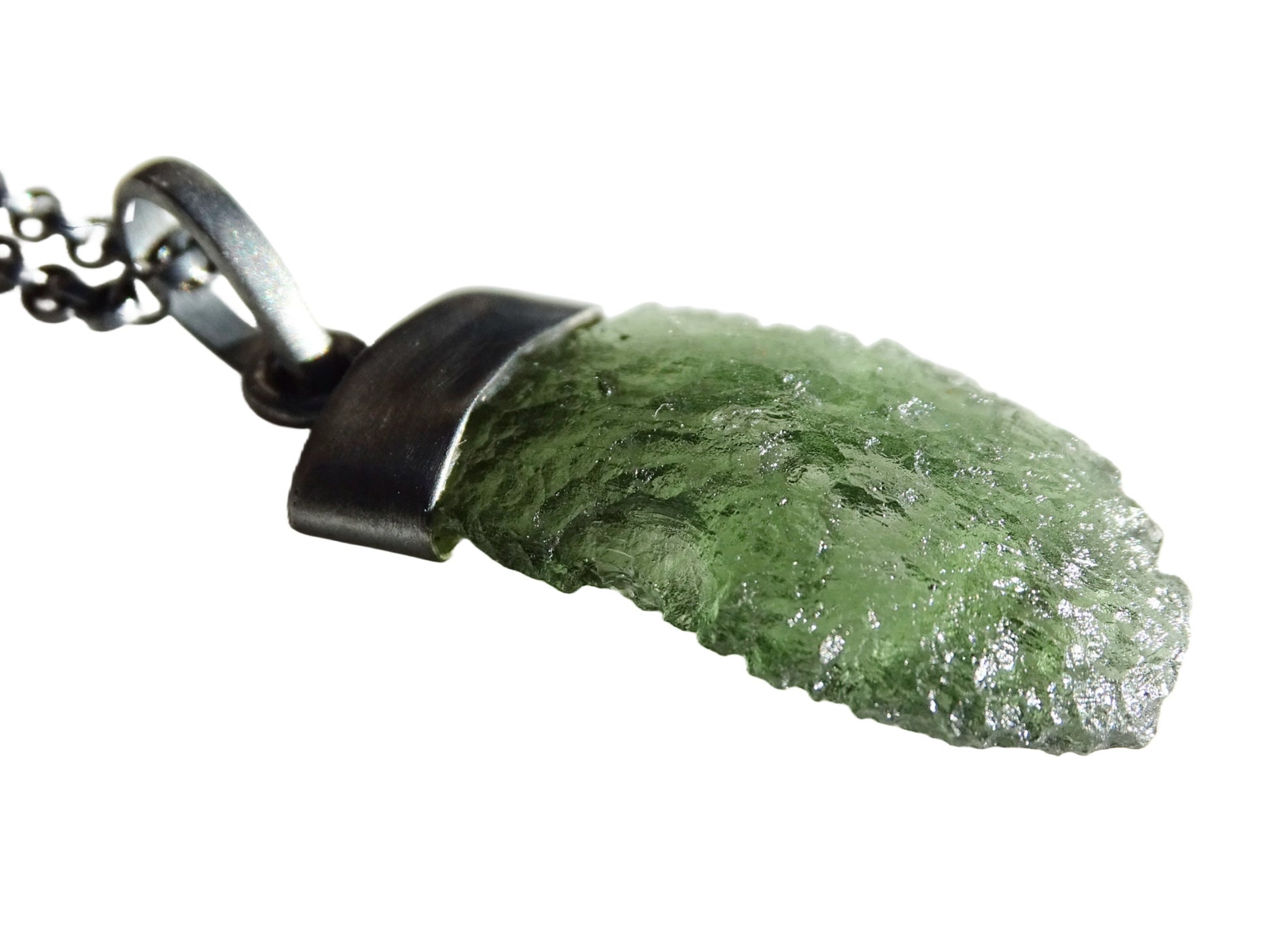 moldavite necklace black silver