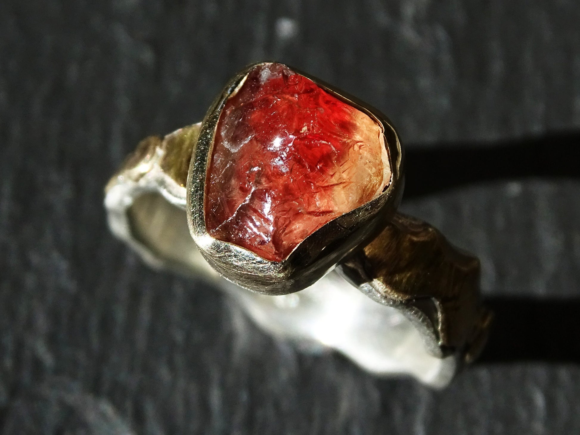 Oregon sunstone ring in 14k gold and sterling silver - CrazyAss Jewelry Designs
