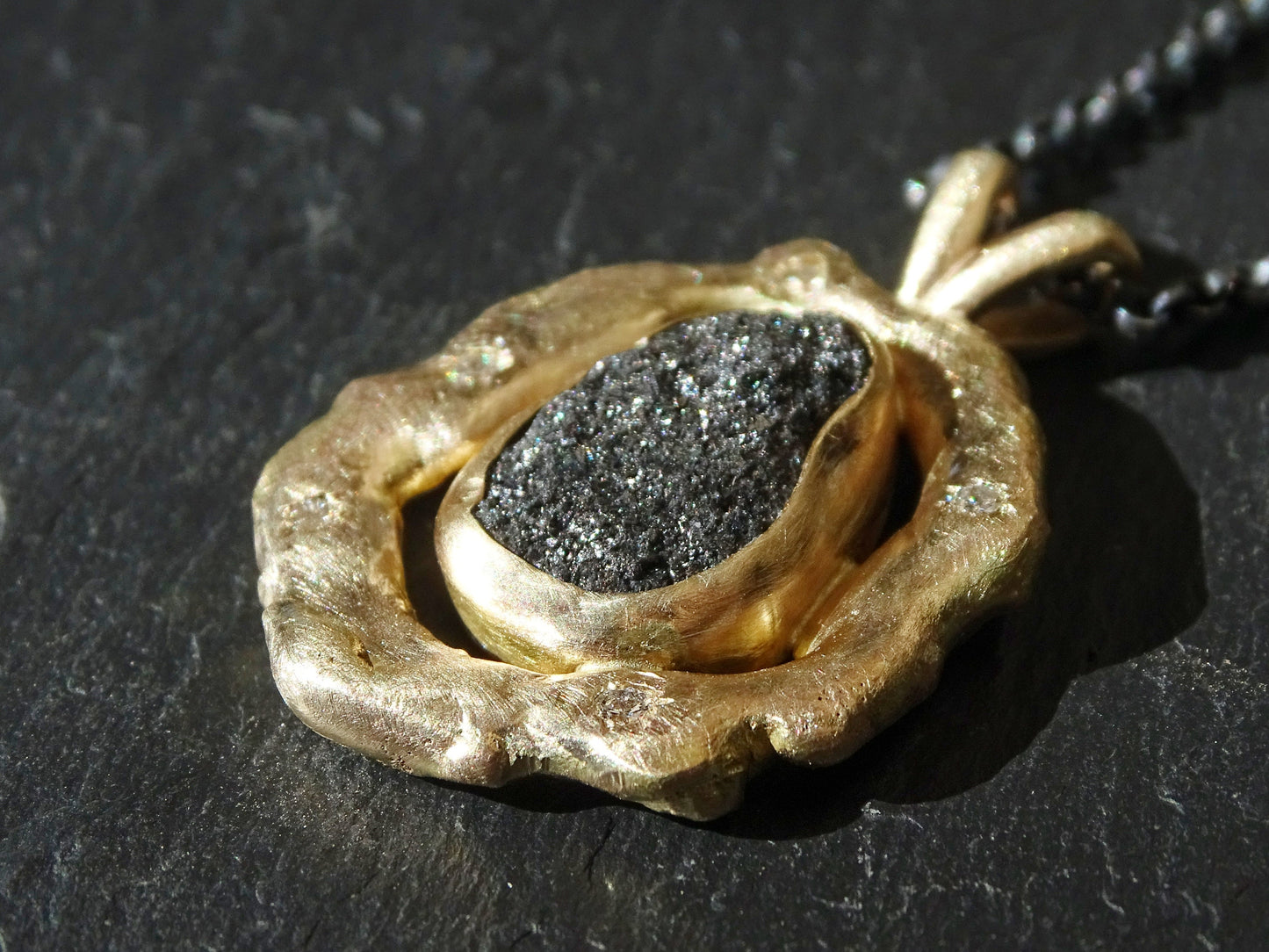 large raw black diamond pendant in 14k gold - CrazyAss Jewelry Designs
