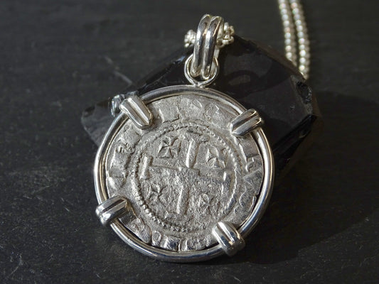 large silver Crusader coin necklace, men's coin pendant silver, Crusader coin pendant, ancient coin jewelry, unique gift for him - CrazyAss Jewelry Designs