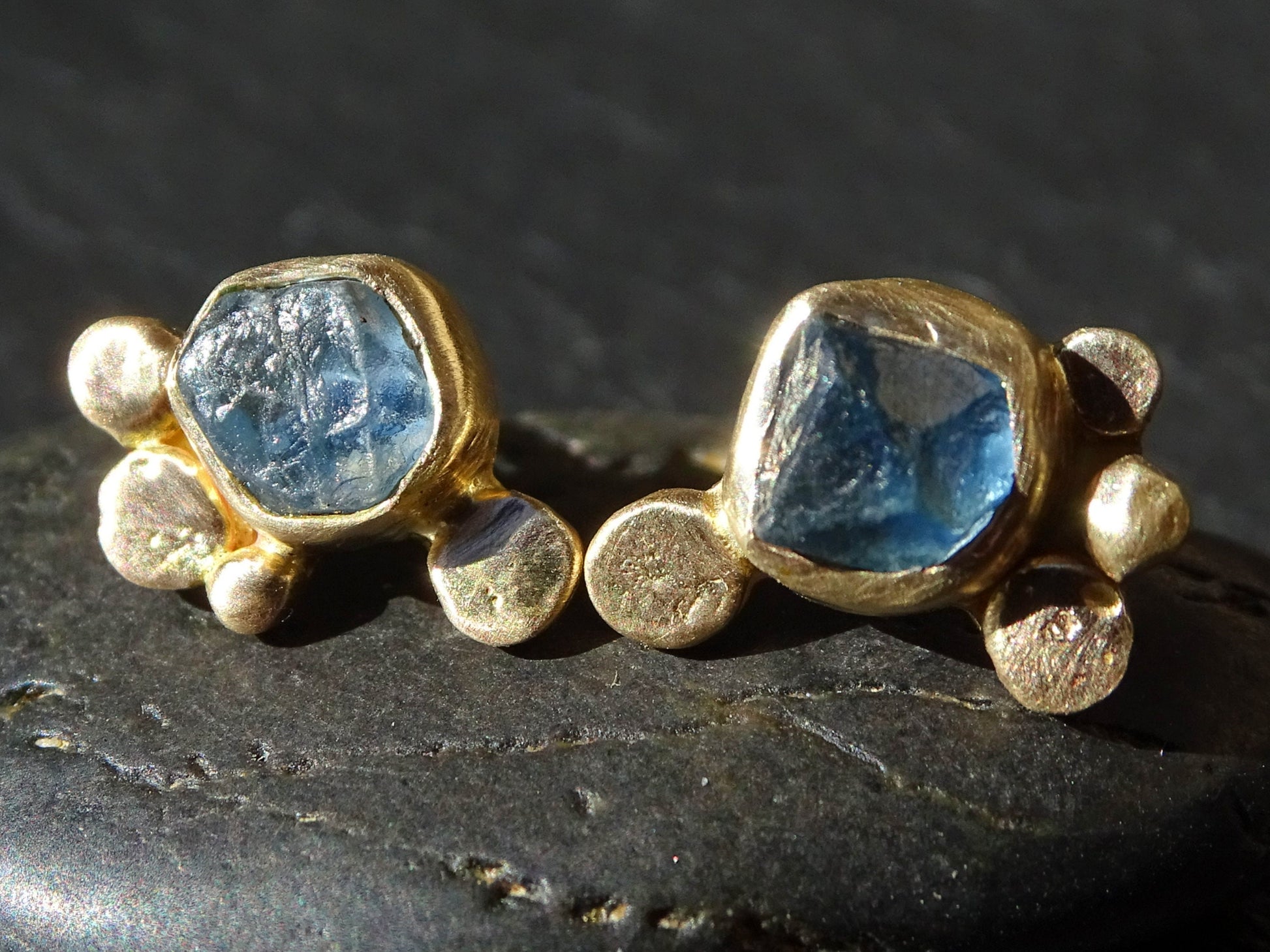 blue sapphire gold stud earrings in 14k gold - CrazyAss Jewelry Designs