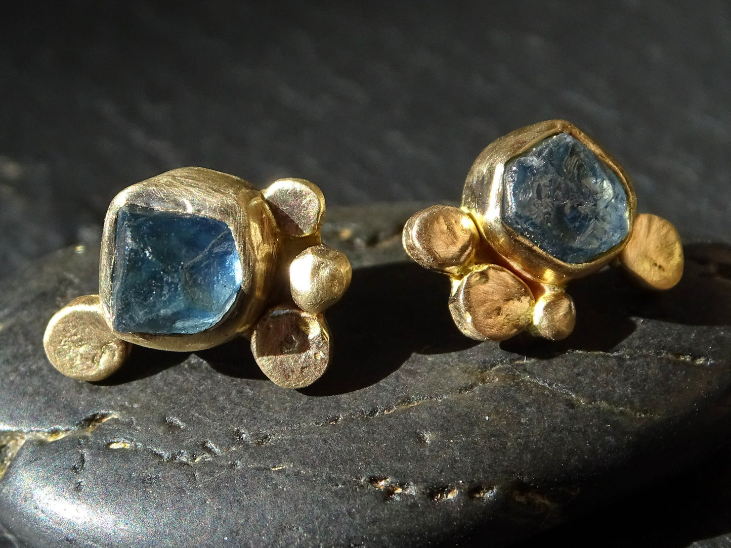 blue sapphire gold stud earrings in 14k gold - CrazyAss Jewelry Designs