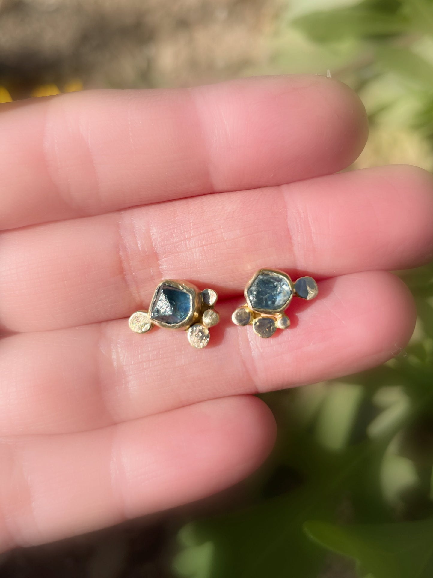 blue sapphire gold stud earrings in 14k gold - CrazyAss Jewelry Designs