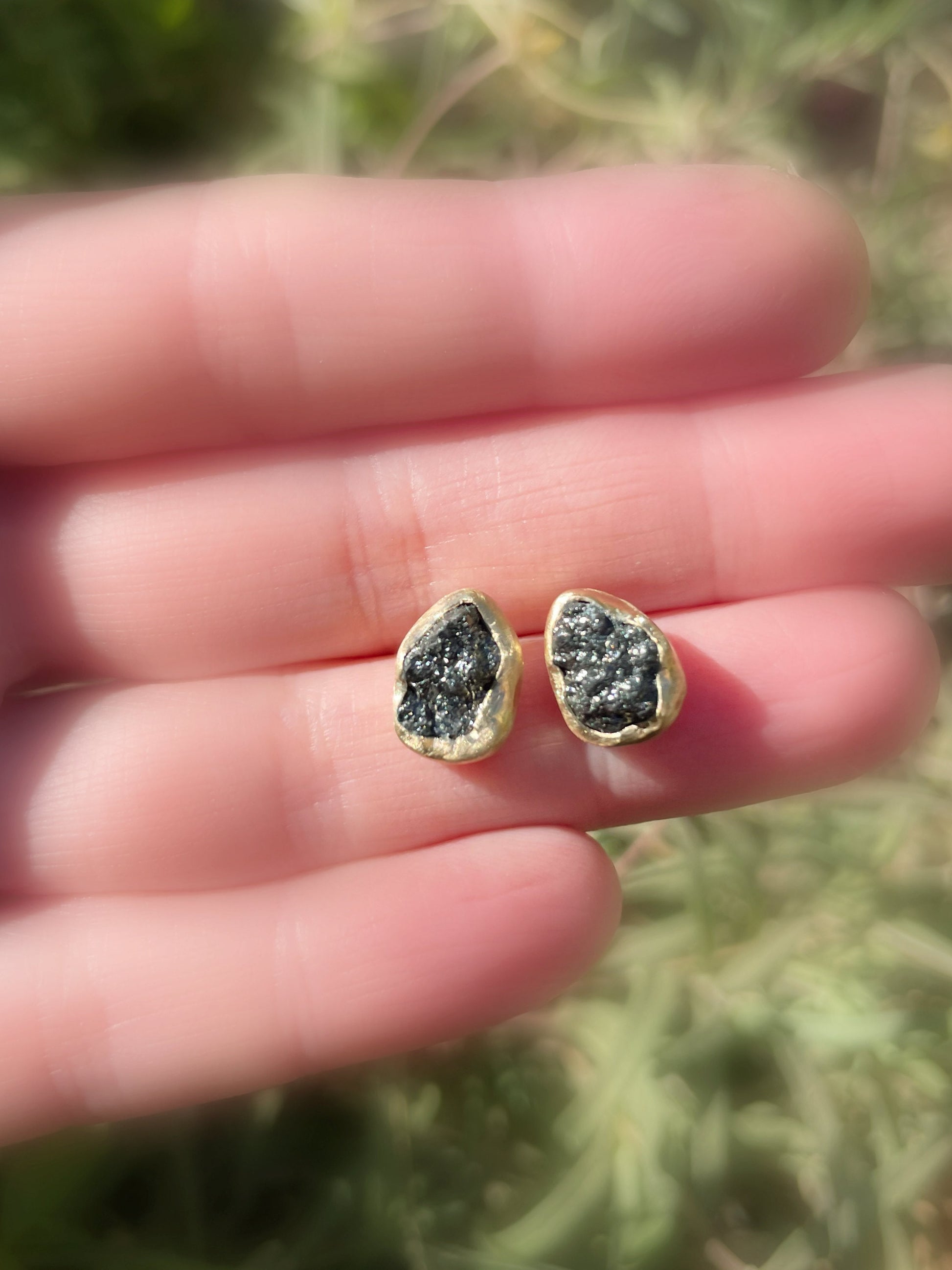 raw black diamond earrings in 14k gold - CrazyAss Jewelry Designs