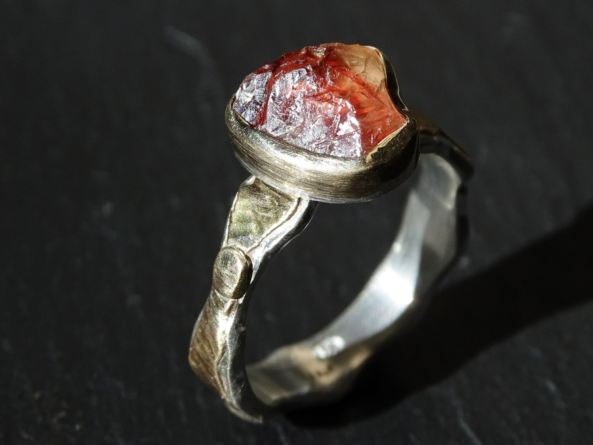 Oregon sunstone ring in 14k gold and sterling silver - CrazyAss Jewelry Designs