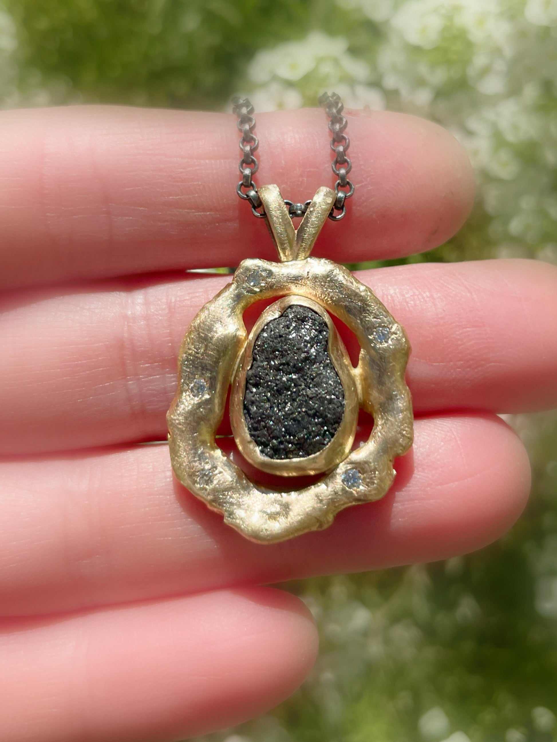 large raw black diamond pendant in 14k gold - CrazyAss Jewelry Designs