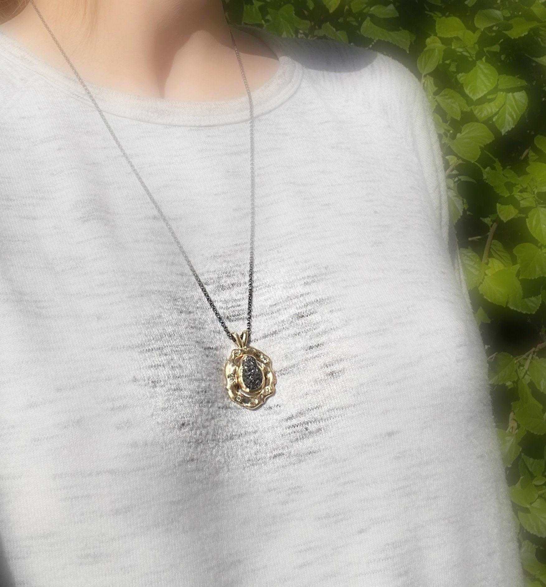 large raw black diamond pendant in 14k gold - CrazyAss Jewelry Designs