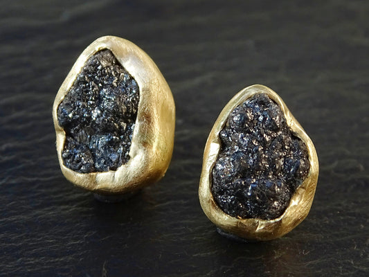 raw black diamond earrings in 14k gold - CrazyAss Jewelry Designs