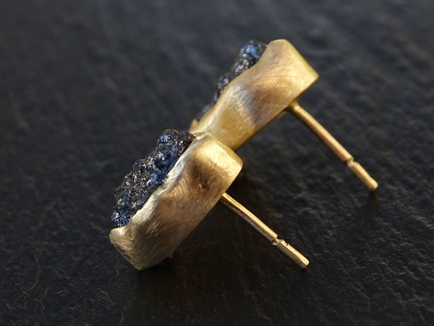 raw black diamond earrings in 14k gold - CrazyAss Jewelry Designs