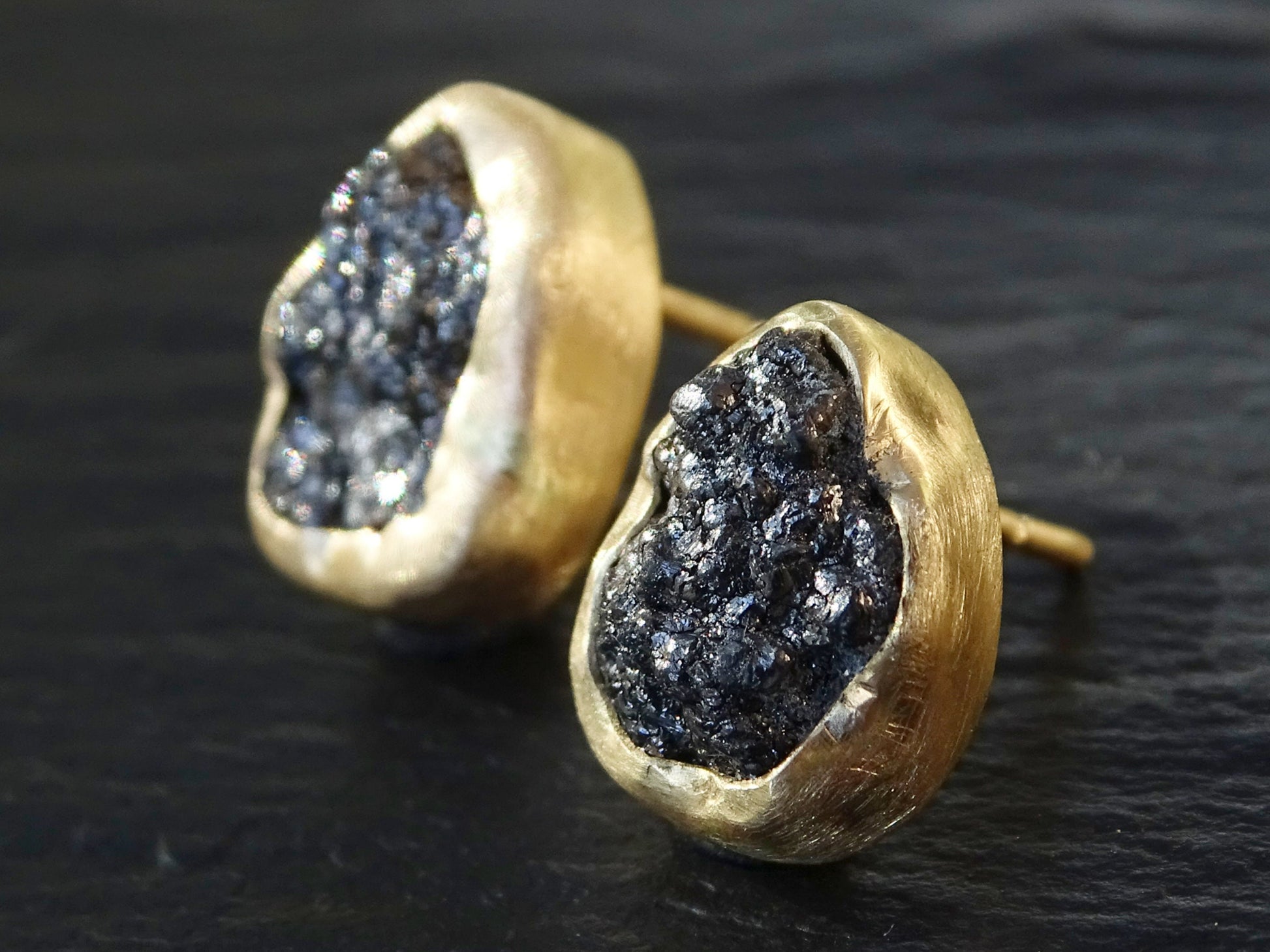 raw black diamond earrings in 14k gold - CrazyAss Jewelry Designs