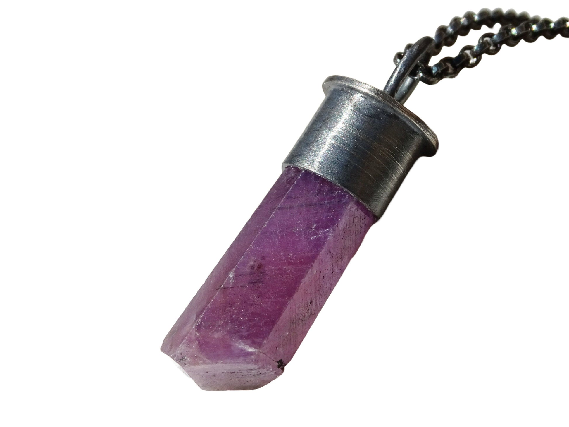 ruby crystal pendant with black sterling silver chain