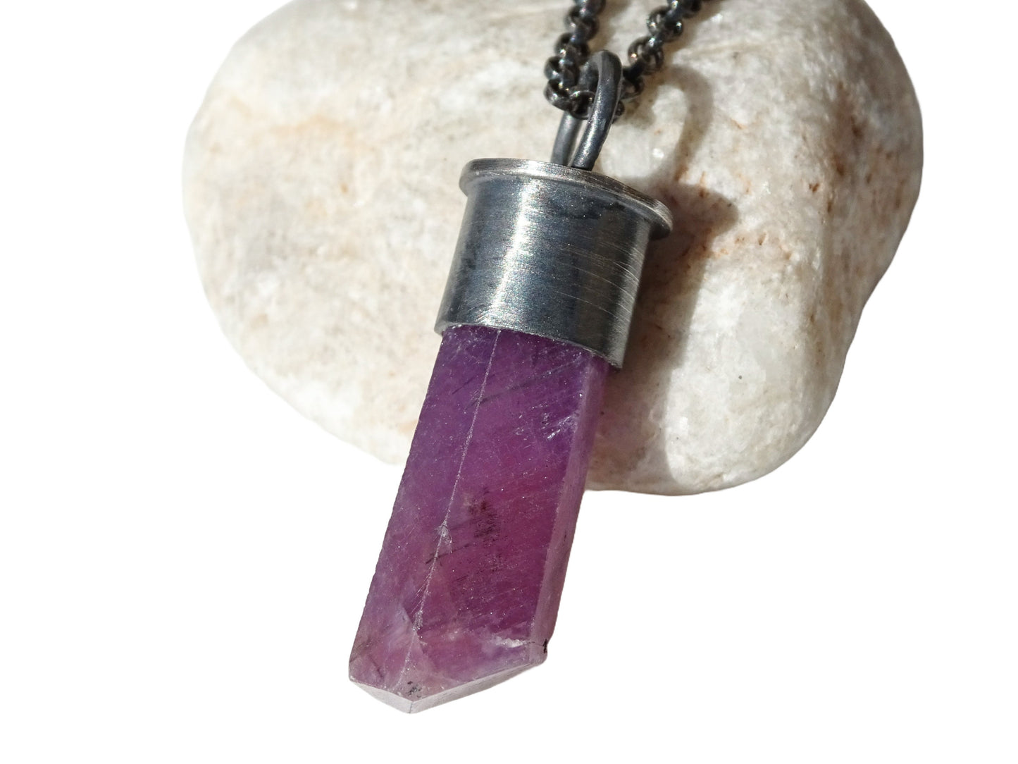 ruby crystal pendant in black silver, pink crystal necklace, men's ruby necklace, unique gift for women, anniversary gift birthstone jewelry - CrazyAss Jewelry Designs