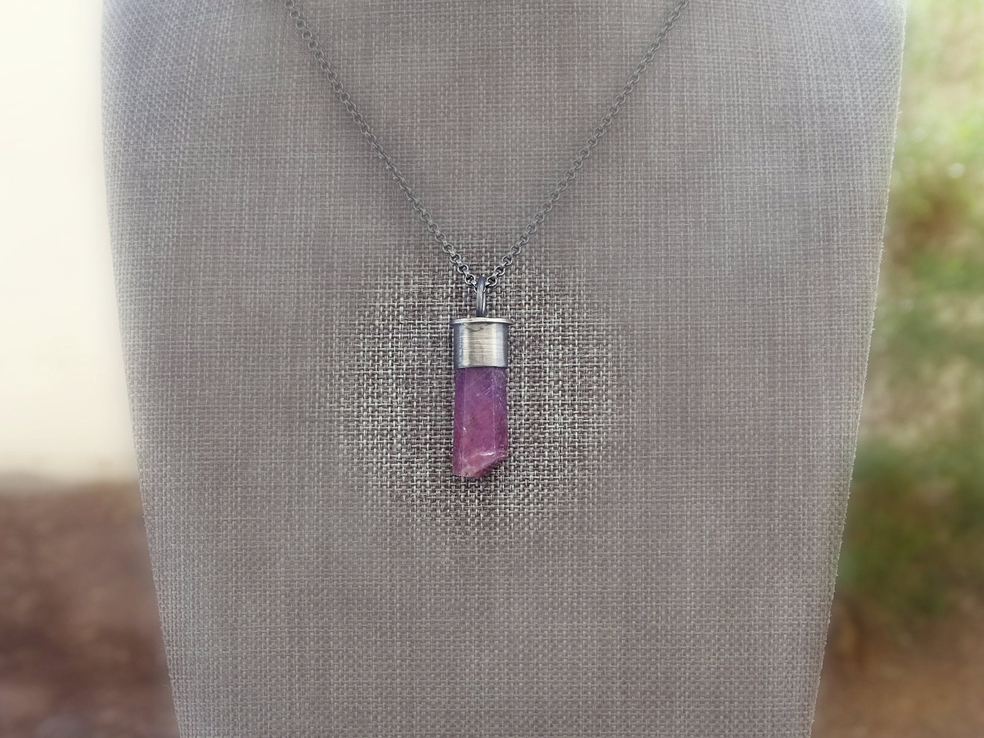 ruby crystal pendant in black silver, pink crystal necklace, men's ruby necklace, unique gift for women, anniversary gift birthstone jewelry - CrazyAss Jewelry Designs