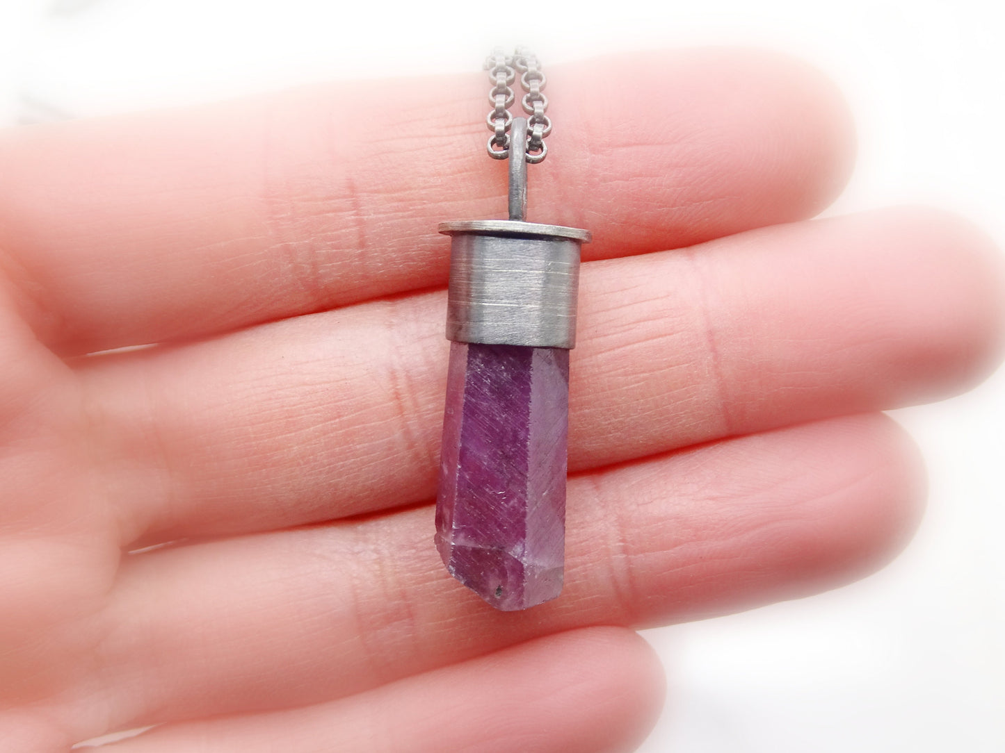 ruby crystal pendant in black silver, pink crystal necklace, men's ruby necklace, unique gift for women, anniversary gift birthstone jewelry - CrazyAss Jewelry Designs