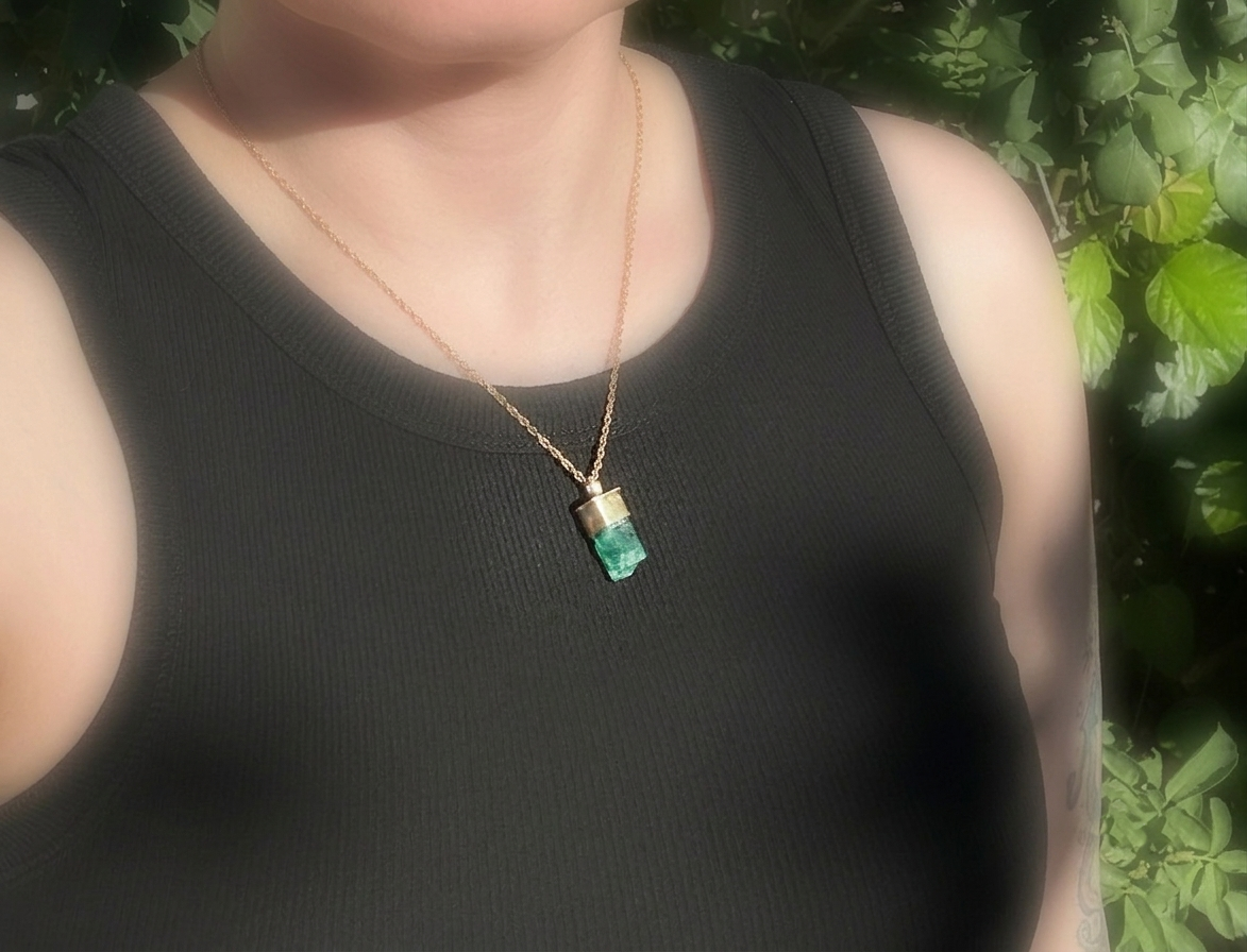 Genuine Emerald Crystal Charm necklace birthstone jewelry