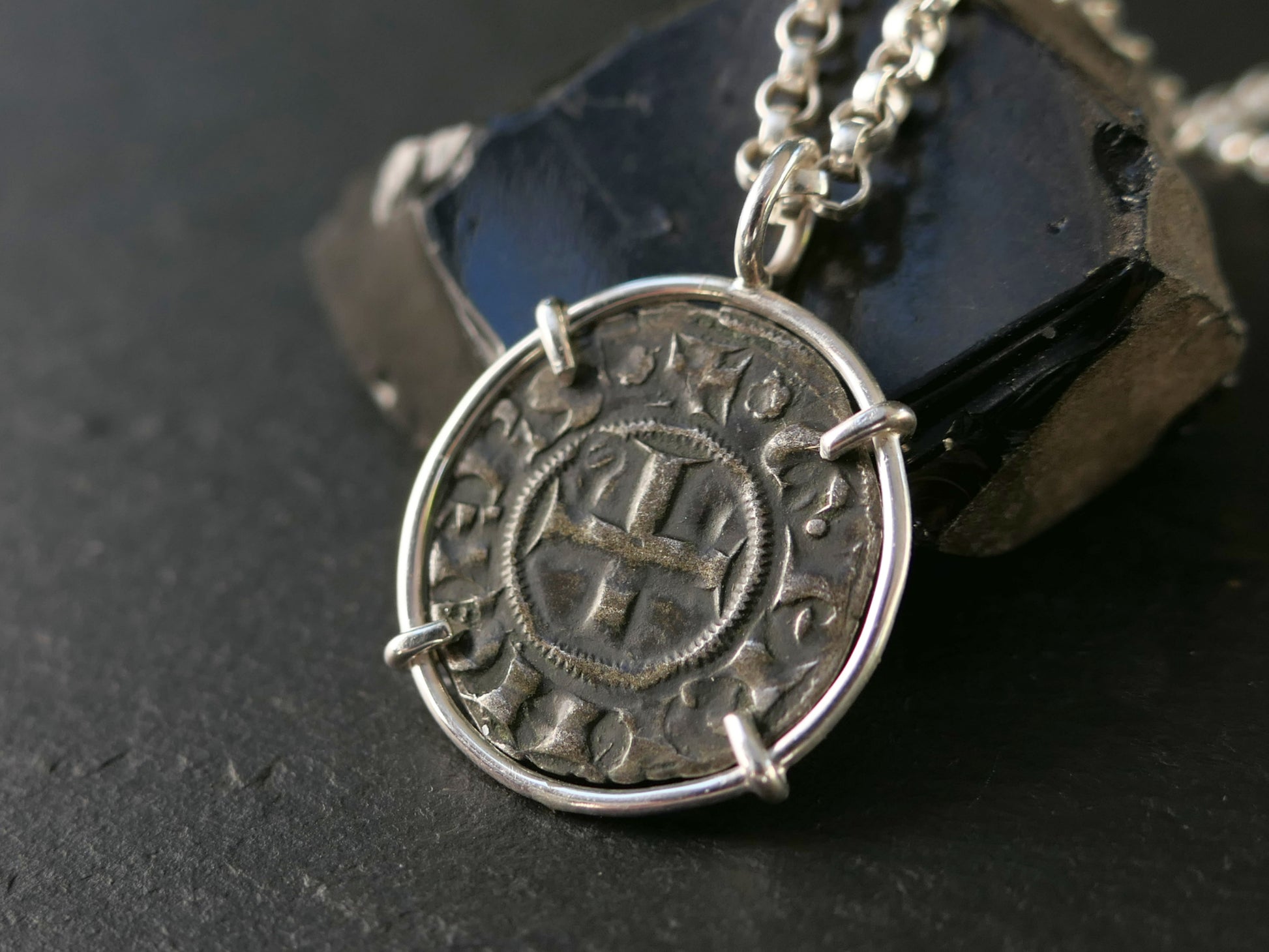 Crusader coin set in sterling silver