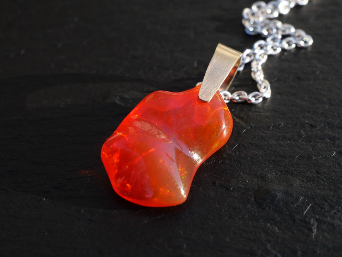 carved Mexican Fire Opal Necklace solid 14K gold