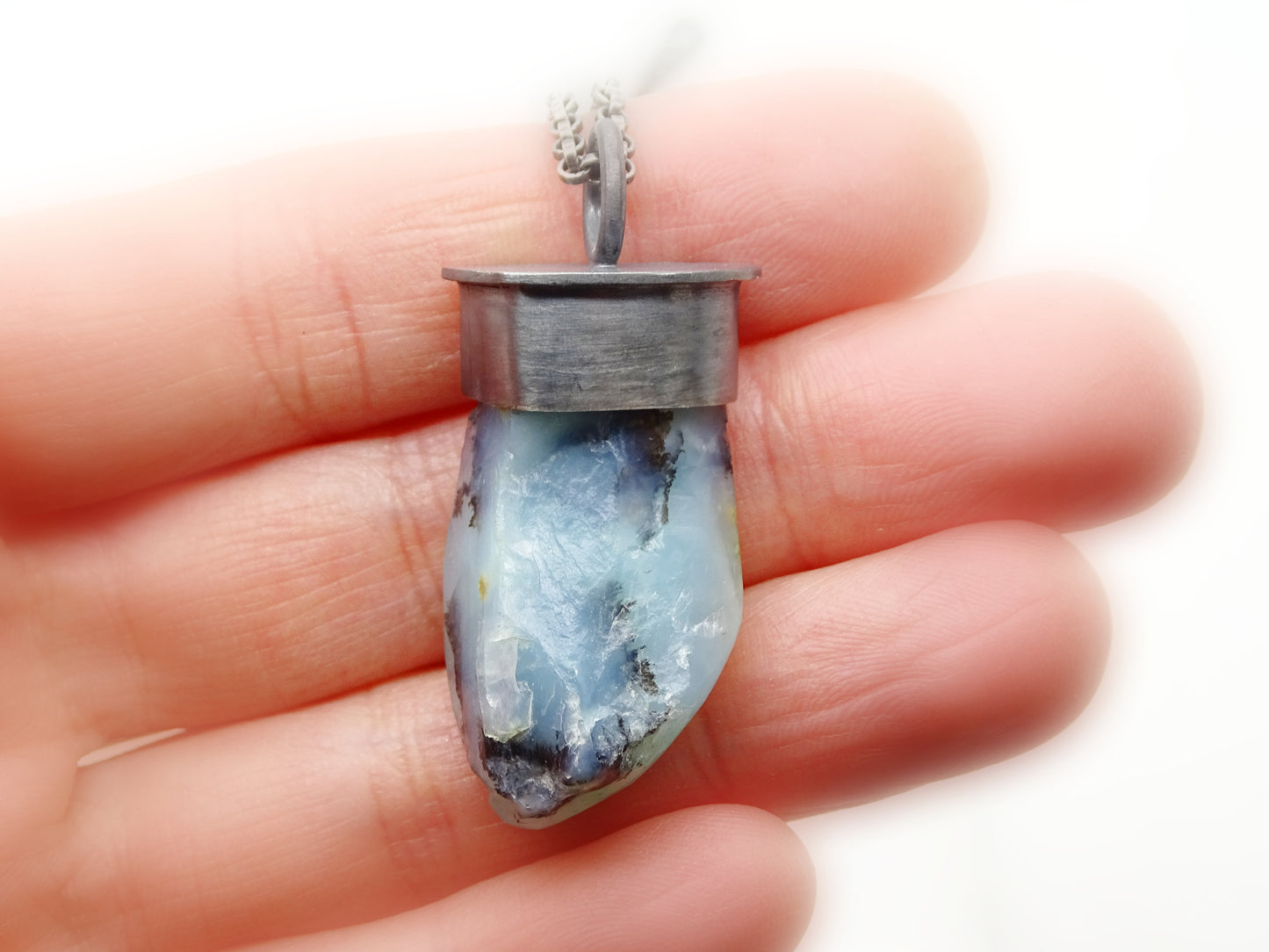 blue opal pendant dark silver