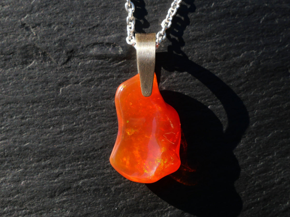 organic carved genuine Mexican Fire Opal Necklace October Birthstone gift