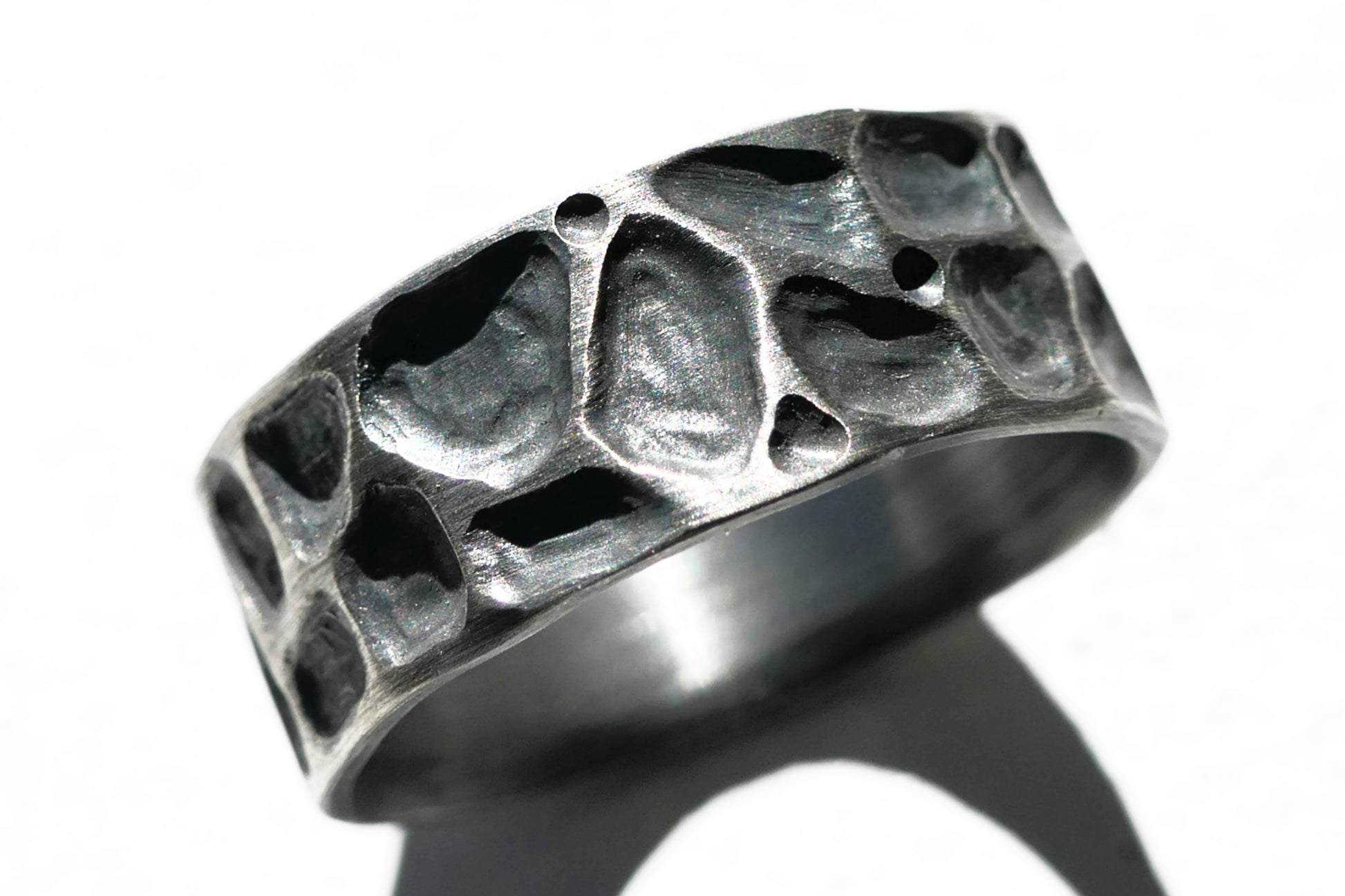 cool mens wedding ring black sterling silver