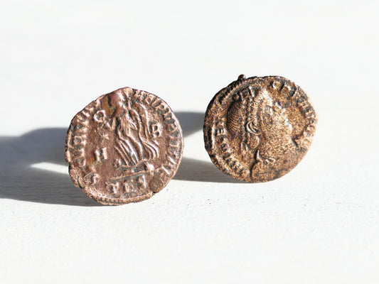 unique bronze cufflinks featuring authentic ancient Roman Empire coins from Emperor Valens era