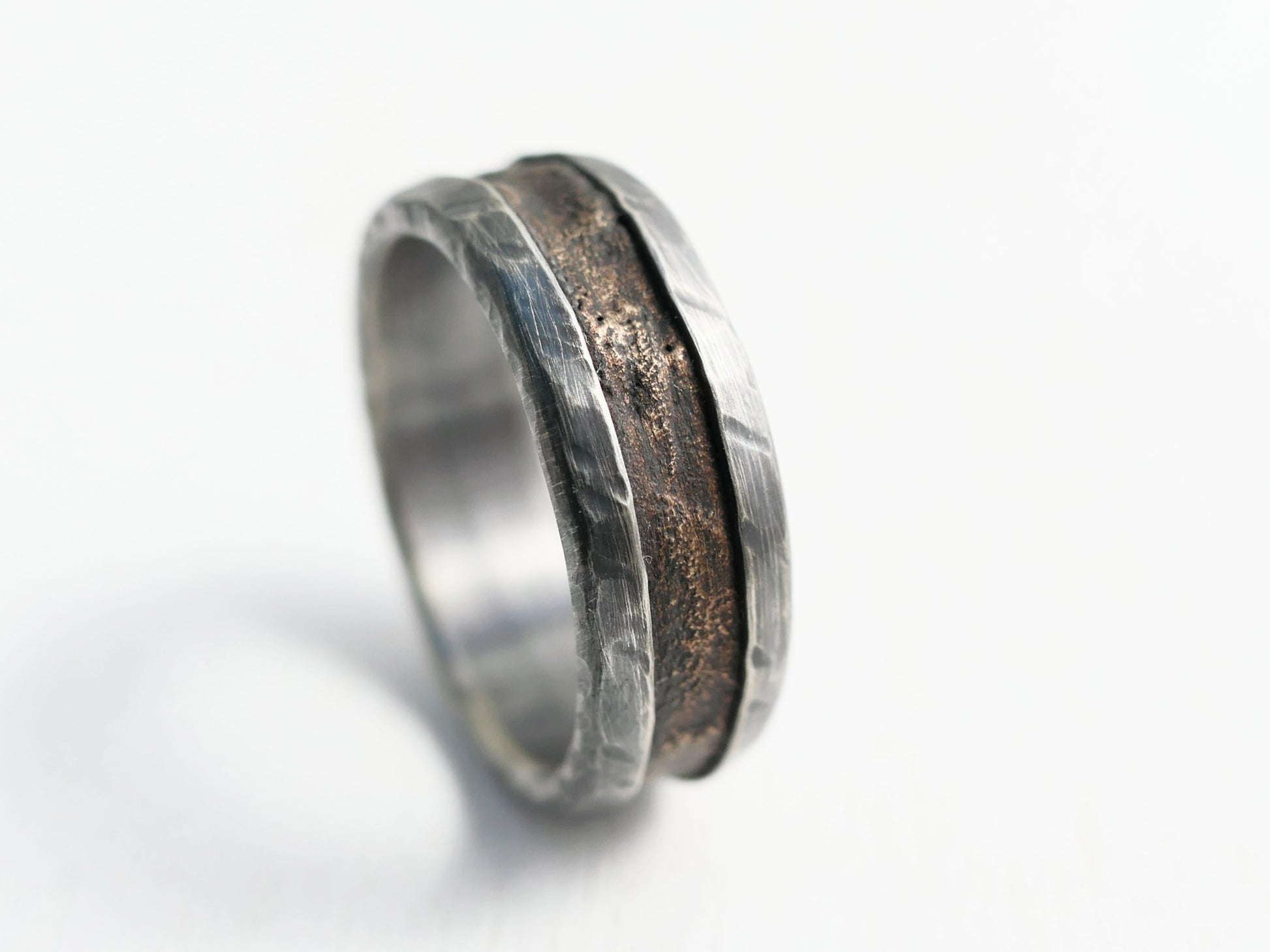 Unique Men's Ring silver bronze band