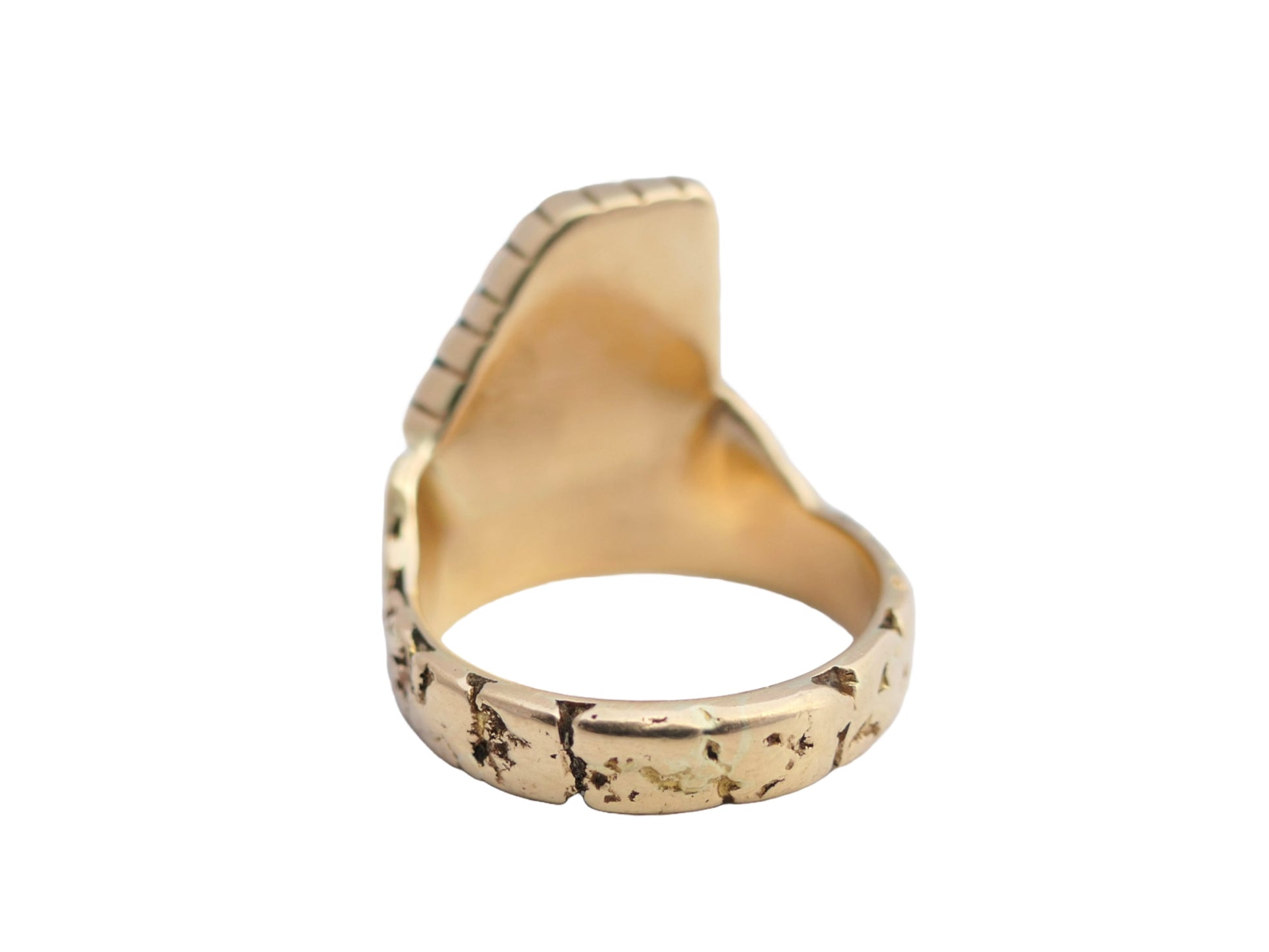 14k gold nugget ring with Morenci turquoise gemstone on textured band