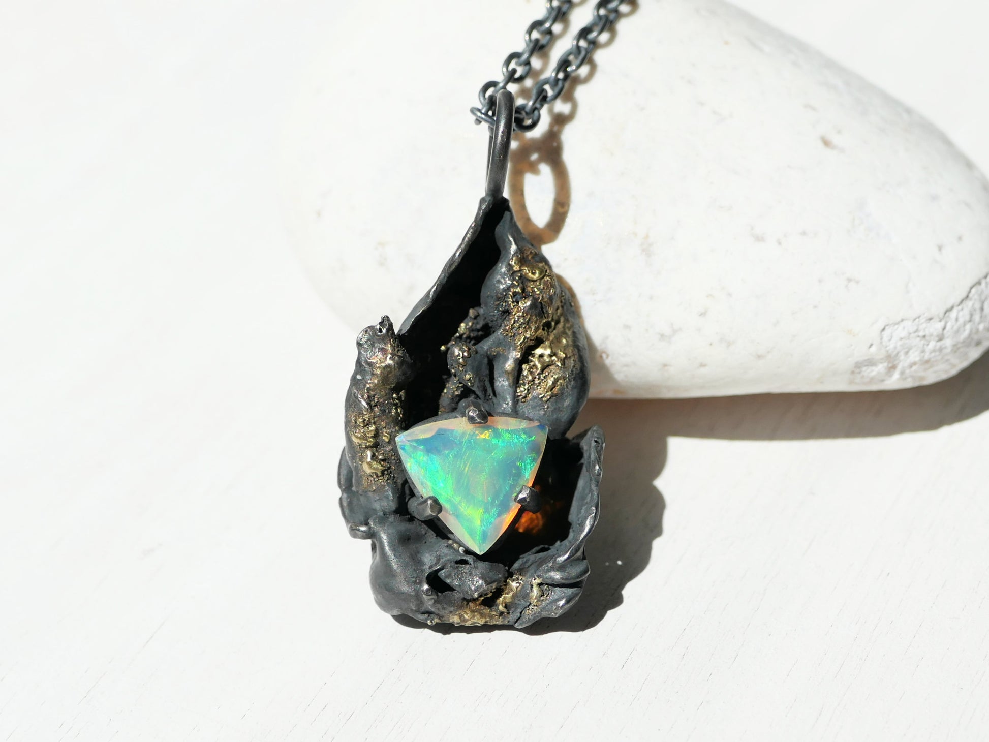 large opal pendant sterling silver and gold accents