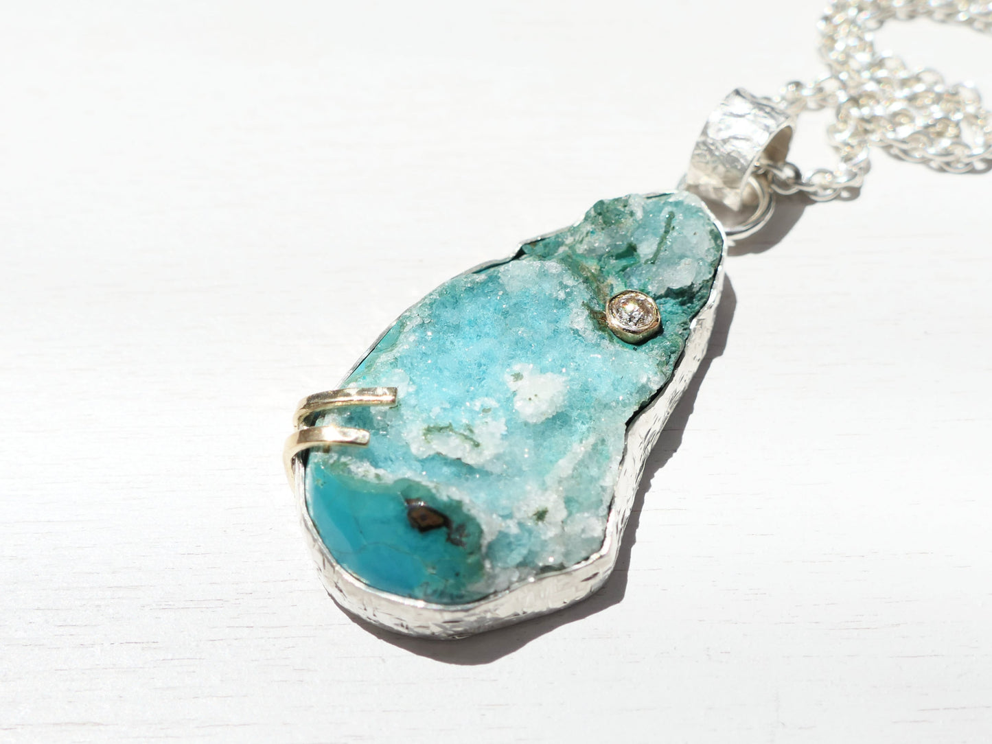 Quartz on chrysocolla charm pendant