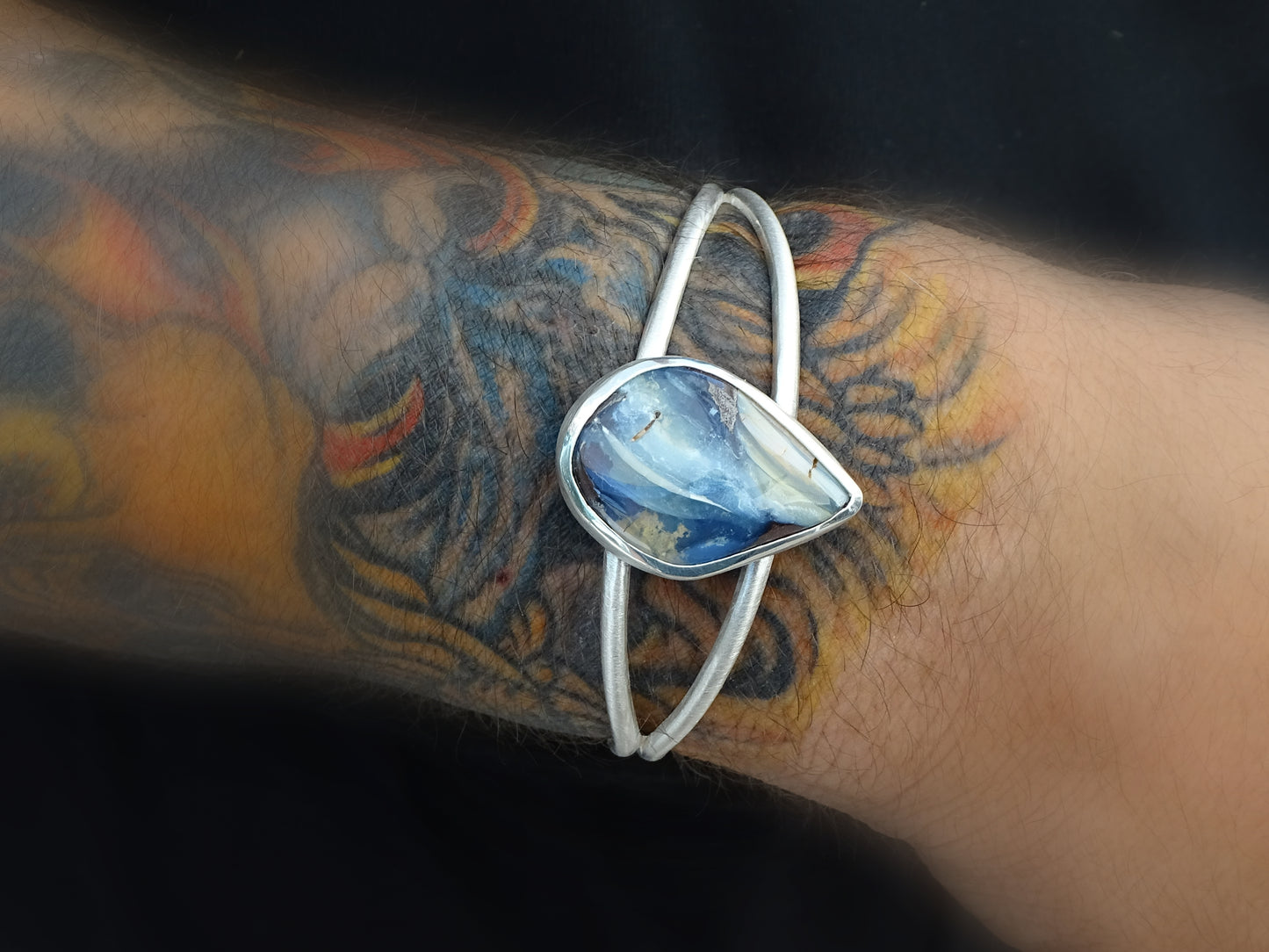 unique blue boulder opal cuff bracelet sterling silver - CrazyAss Jewelry Designs