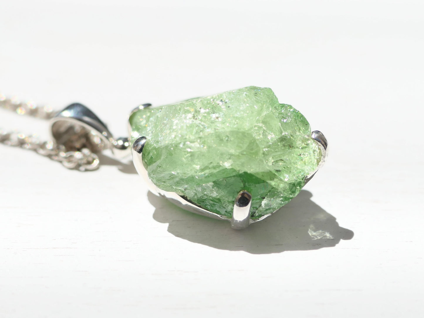 uncut tsavorite gemstone necklace