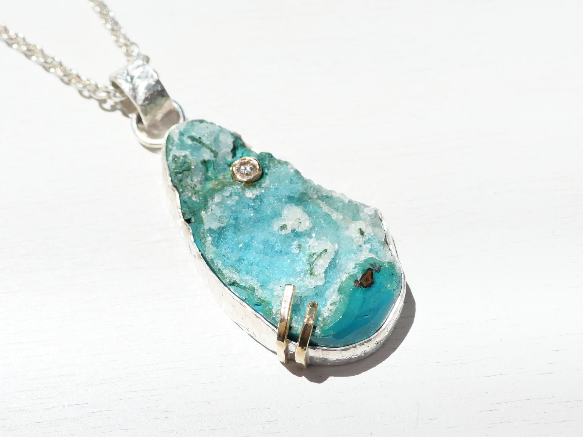 Quartz on chrysocolla druzy