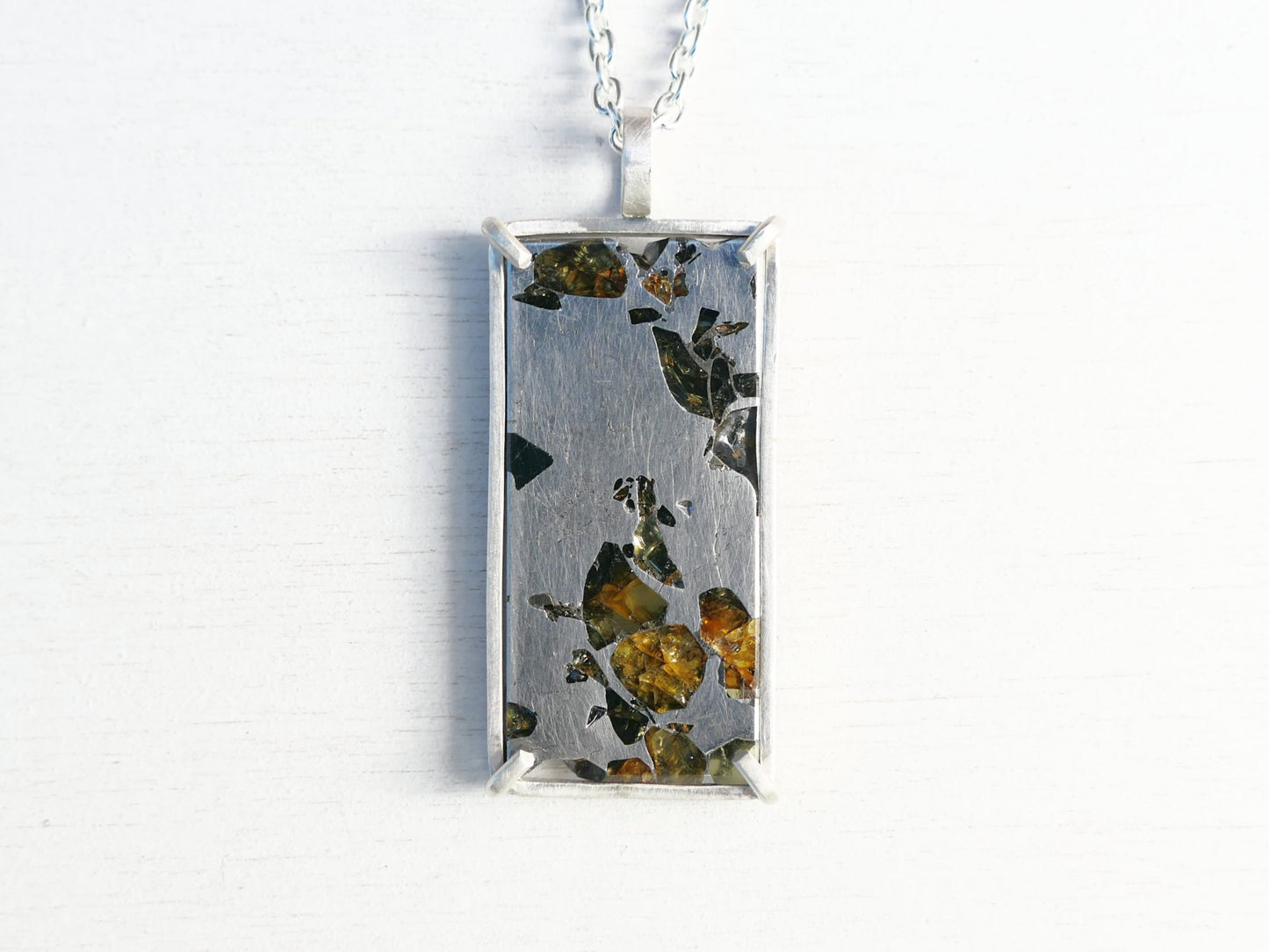 one of a kind Pallasite Meteorite Pendant for men 