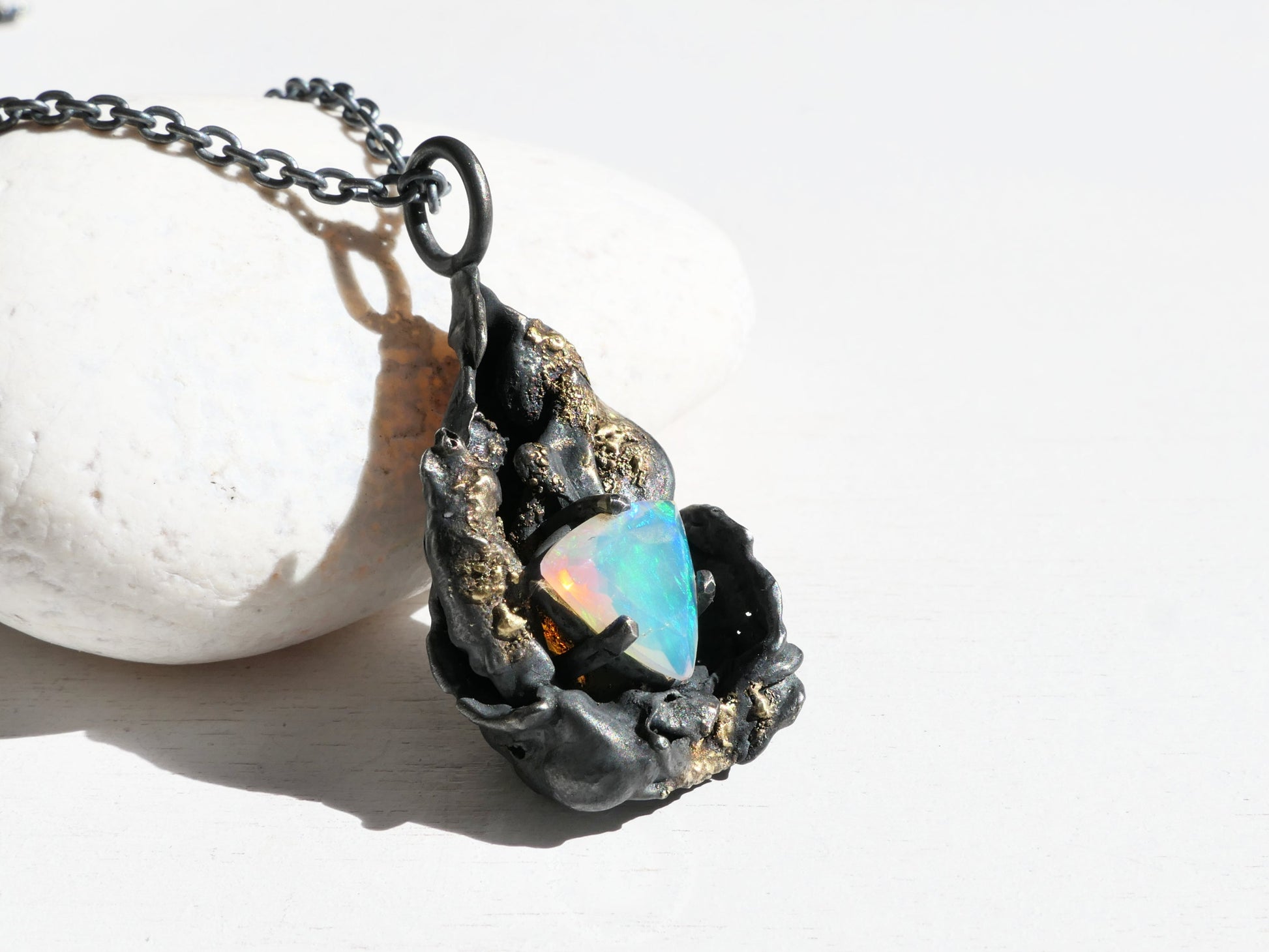 Unique opal pendant Ethiopian opal necklace